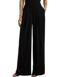 Pleated Stretch Jersey Wide-Leg Pant in Black