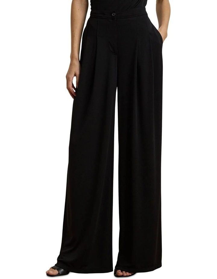 Pleated Stretch Jersey Wide-Leg Pant in Black image 1