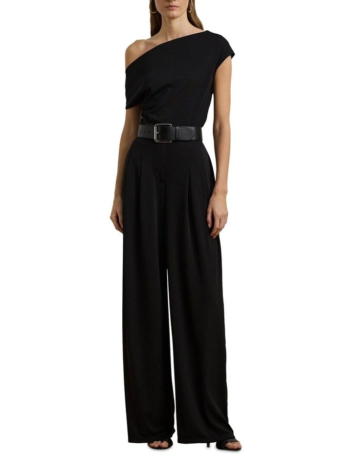 Pleated Stretch Jersey Wide-Leg Pant in Black image 3