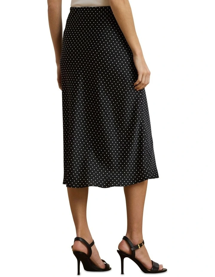Polka-Dot Satin Charmeuse Midi Skirt in Black image 2