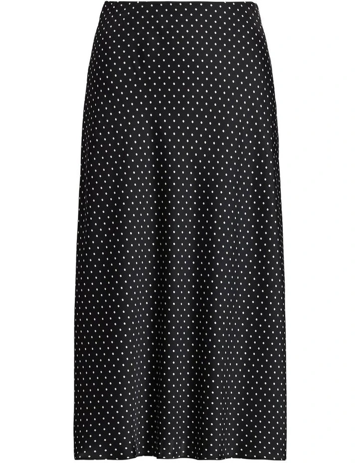 Polka-Dot Satin Charmeuse Midi Skirt in Black image 4