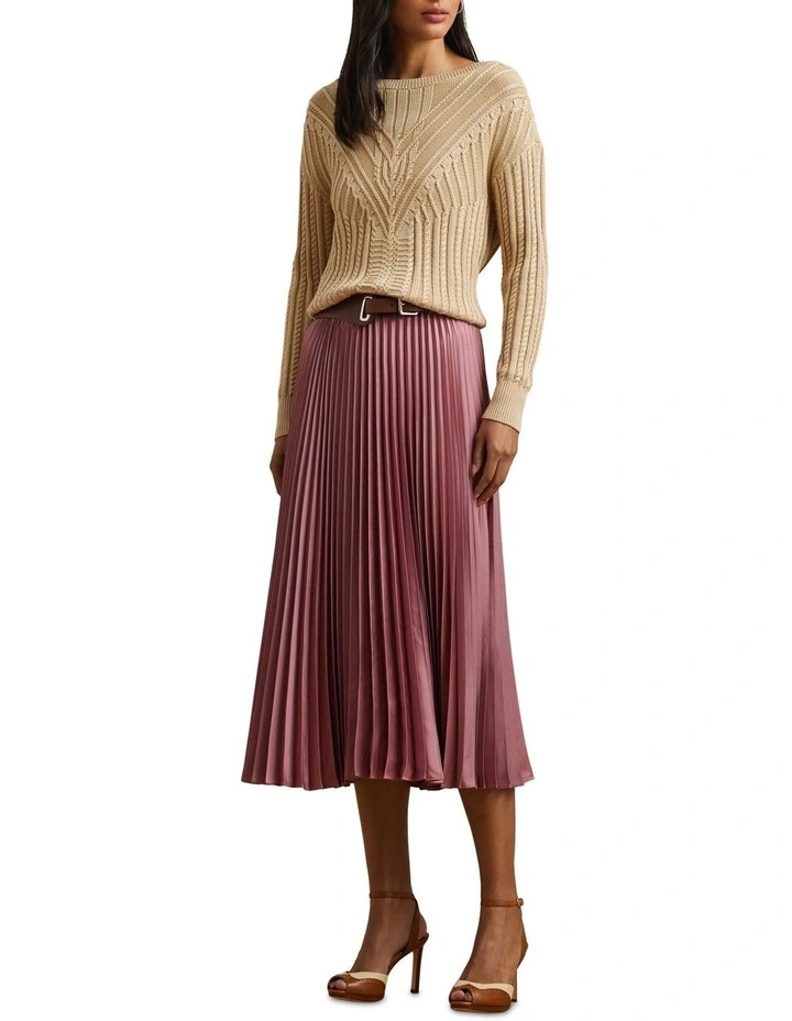 Cable-Knit Cotton-Blend Boatneck Sweater in Beige image 3