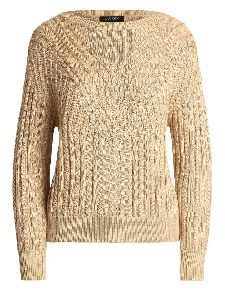 Cable-Knit Cotton-Blend Boatneck Sweater in Beige image 4