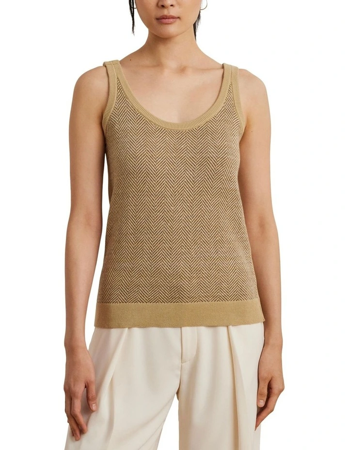 Herringbone & Jersey Sweater Tank Top in Brown image 1