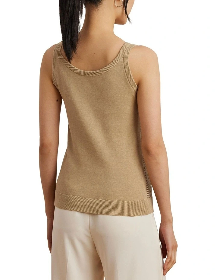 Herringbone & Jersey Sweater Tank Top in Brown image 2
