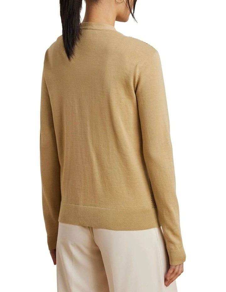 Herringbone & Jersey V-Neck Cardigan in Brown image 2