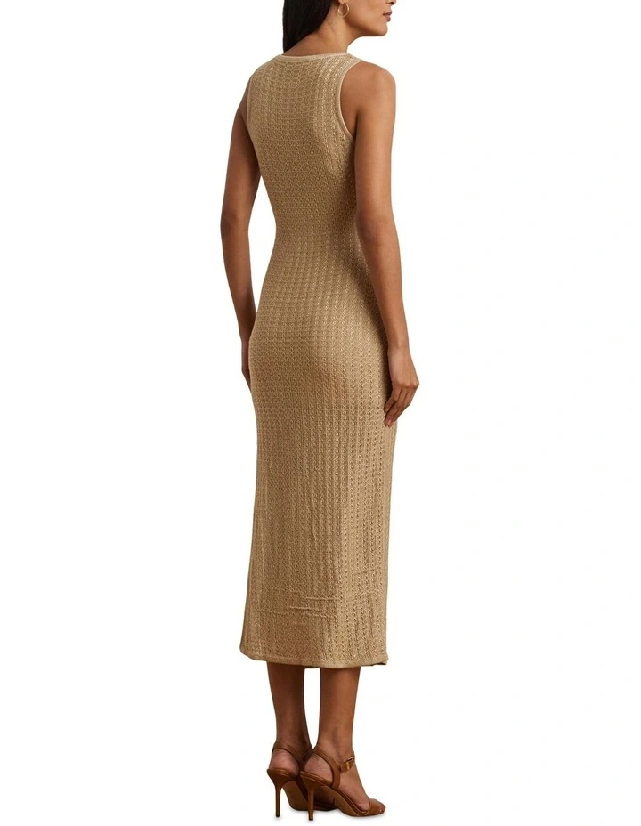 Pointelle-Knit Sleeveless Sweater Dress in Beige image 2