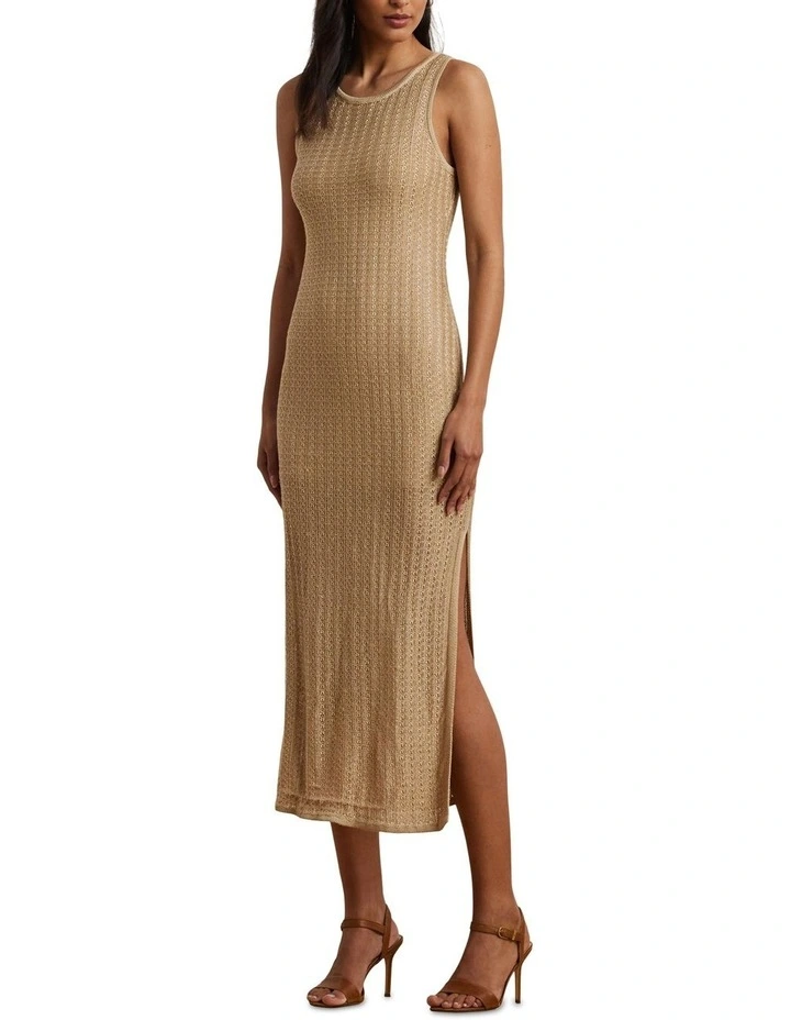 Pointelle-Knit Sleeveless Sweater Dress in Beige image 3