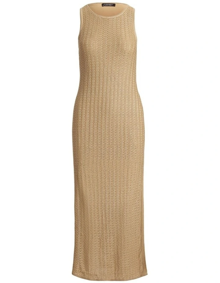 Pointelle-Knit Sleeveless Sweater Dress in Beige image 4