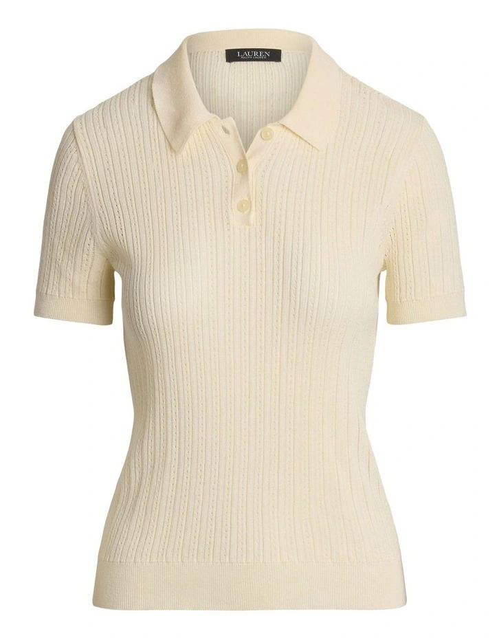 Pointelle-Knit Cotton-Blend Polo Sweater in Beige image 4