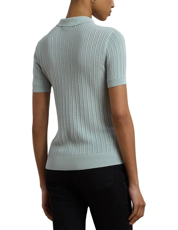 Pointelle-Knit Cotton-Blend Polo Sweater in Blue image 2