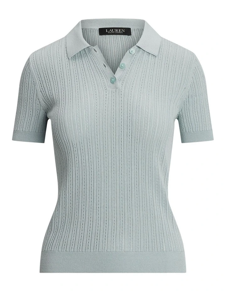 Pointelle-Knit Cotton-Blend Polo Sweater in Blue image 4