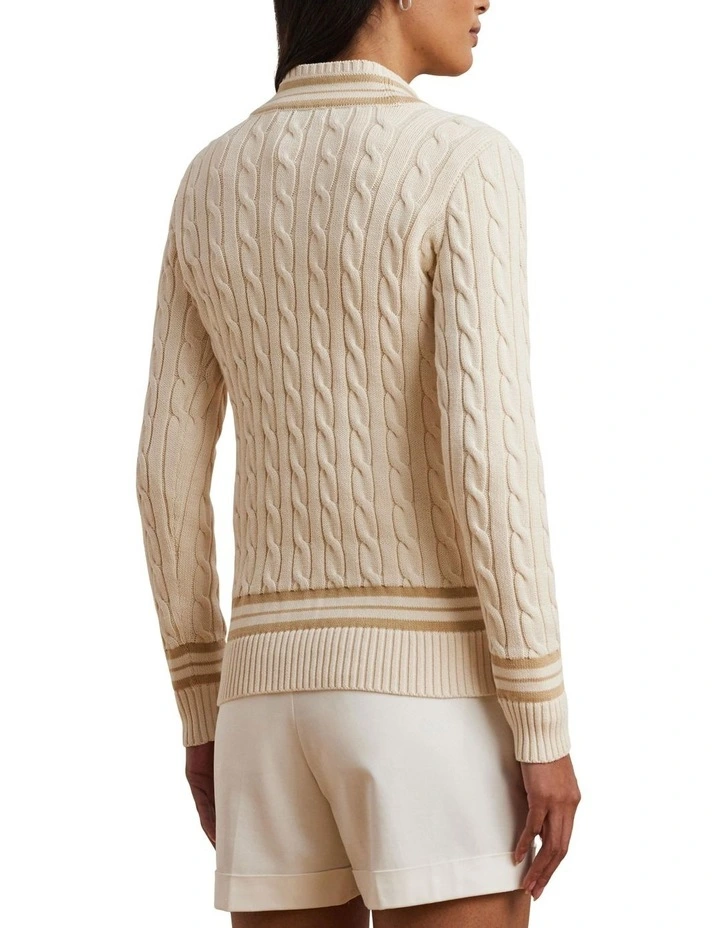 Cable-Knit Cotton Cricket Sweater in Beige image 2