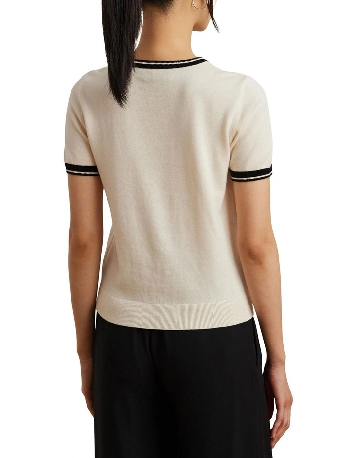 Two-Tone Short-Sleeve Sweater in Beige image 2