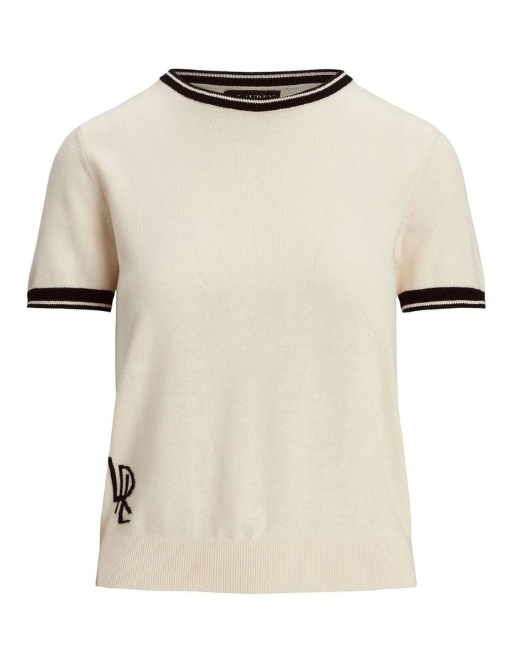 Two-Tone Short-Sleeve Sweater in Beige image 4