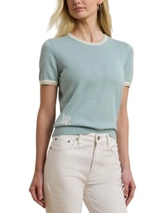 Two-Tone Short-Sleeve Sweater in Blue