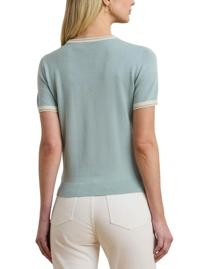 Two-Tone Short-Sleeve Sweater in Blue image 2