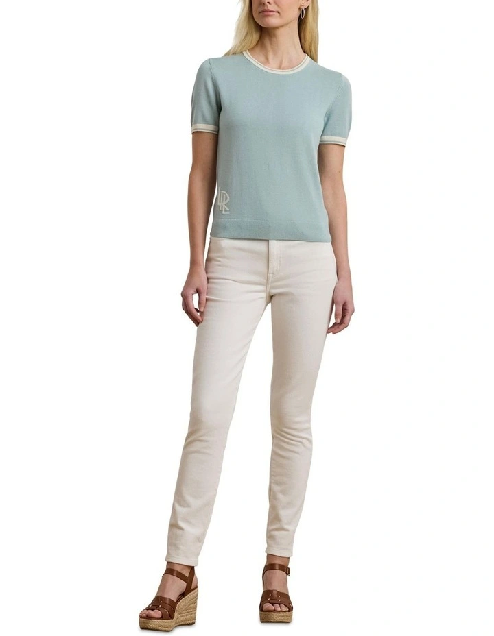 Two-Tone Short-Sleeve Sweater in Blue image 3