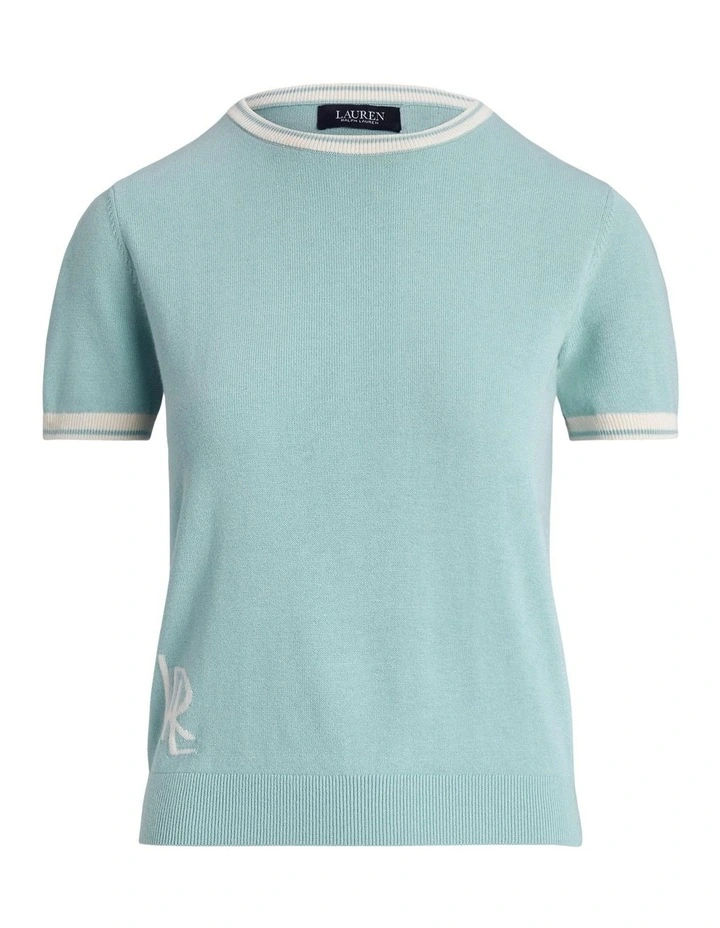 Two-Tone Short-Sleeve Sweater in Blue image 4
