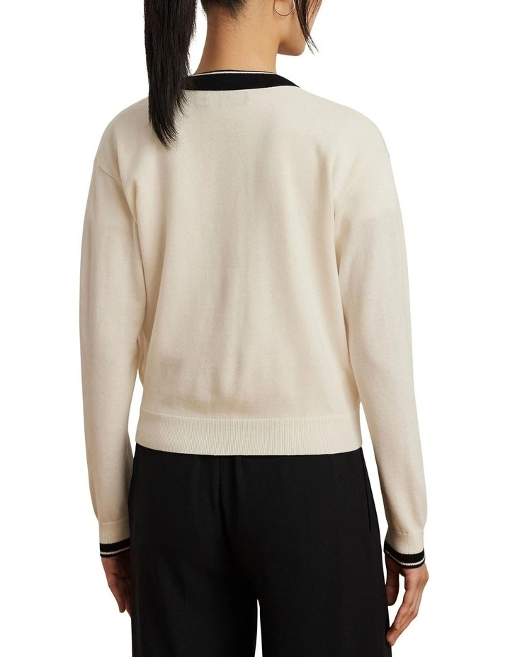 Two-Tone Cotton-Blend Cardigan in Beige image 2