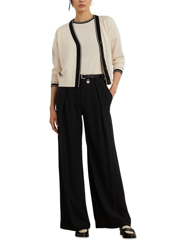 Two-Tone Cotton-Blend Cardigan in Beige image 3