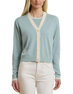 Two-Tone Cotton-Blend Cardigan in Blue