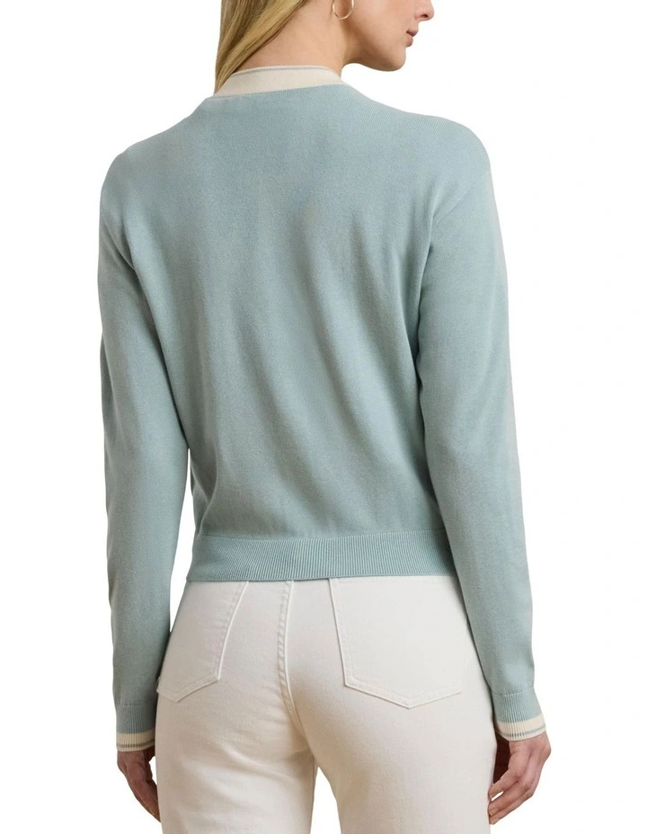 Two-Tone Cotton-Blend Cardigan in Blue image 2