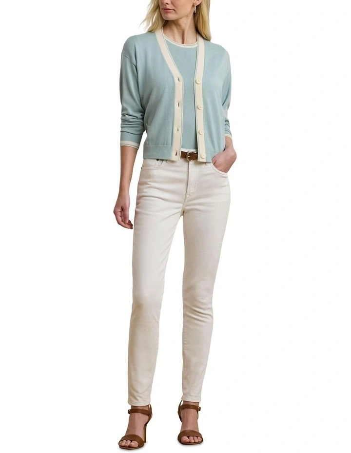 Two-Tone Cotton-Blend Cardigan in Blue image 3