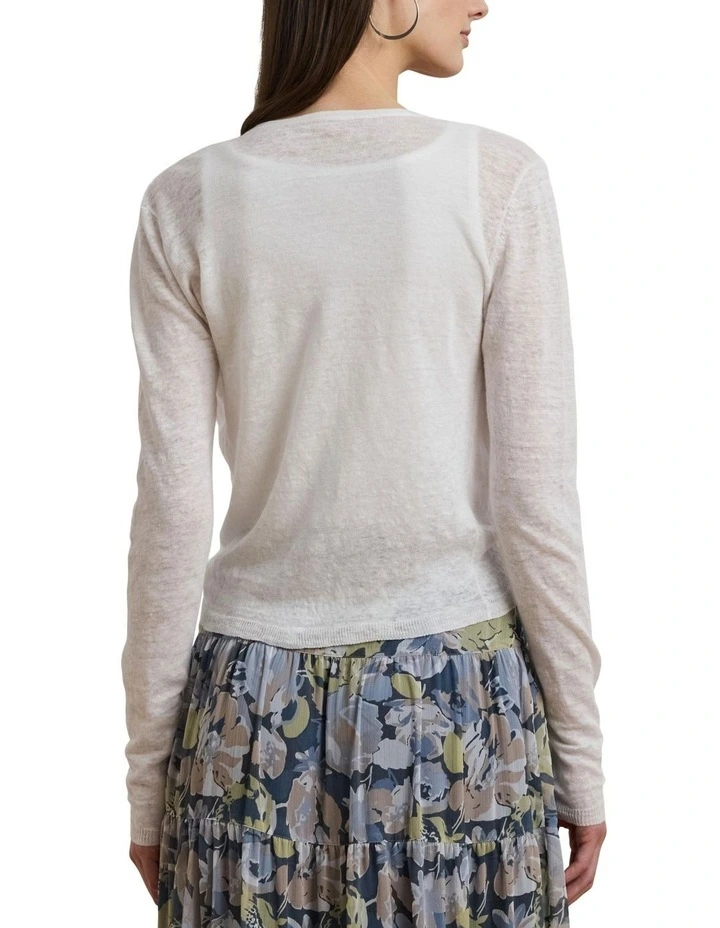 Tie-Front Linen Cardigan in White image 2