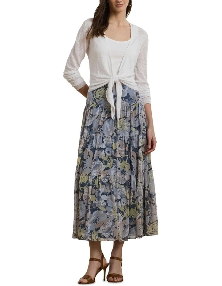 Tie-Front Linen Cardigan in White image 3