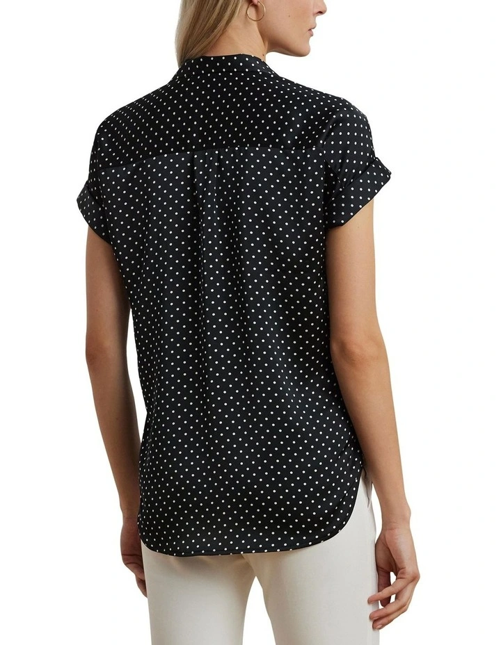 Polka-Dot Charmeuse Camp Shirt in Black image 2