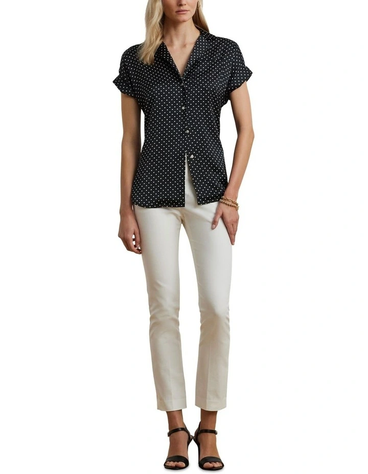 Polka-Dot Charmeuse Camp Shirt in Black image 3