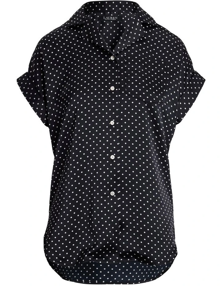 Polka-Dot Charmeuse Camp Shirt in Black image 4