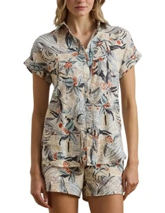 Relaxed Fit Print Short-Sleeve Shirt in White
