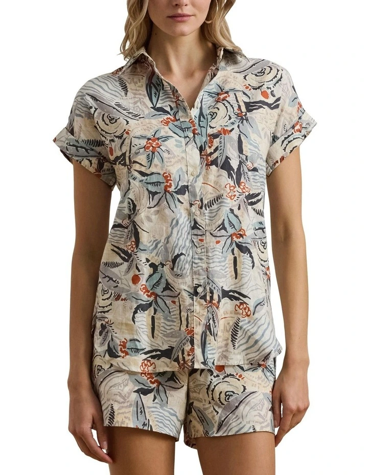 Relaxed Fit Print Short-Sleeve Shirt in White image 1