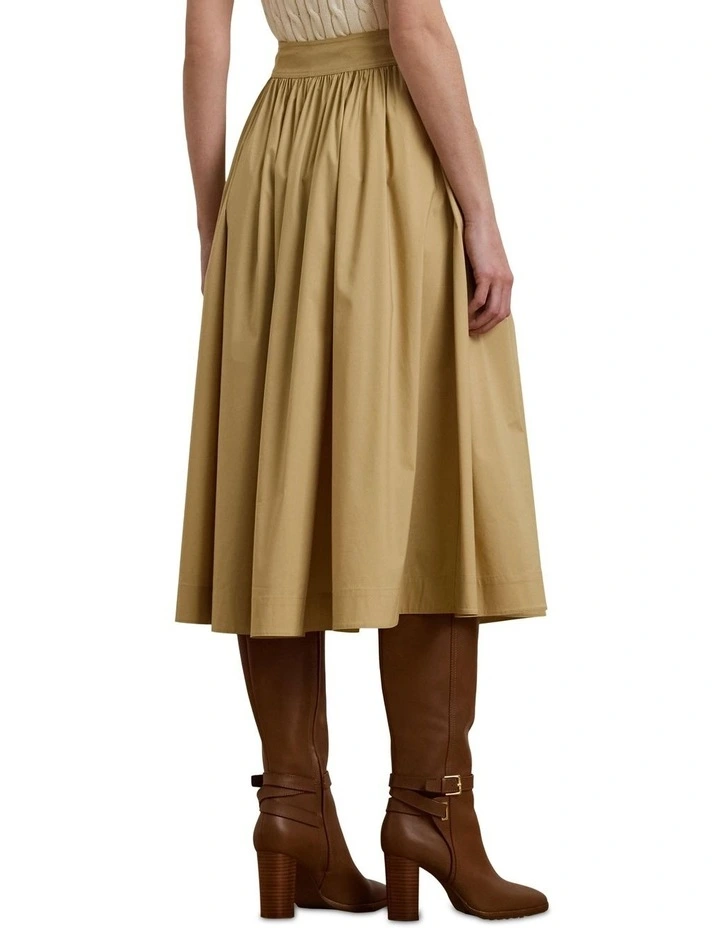 Button-Front Cotton-Blend Skirt in Beige image 2