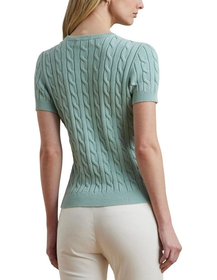 Cable-Knit Cotton Short-Sleeve Sweater in Blue image 2