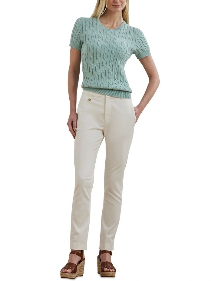Cable-Knit Cotton Short-Sleeve Sweater in Blue image 3