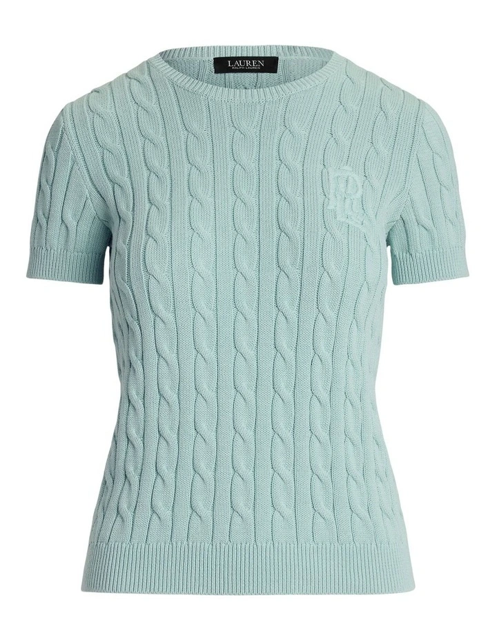 Cable-Knit Cotton Short-Sleeve Sweater in Blue image 4