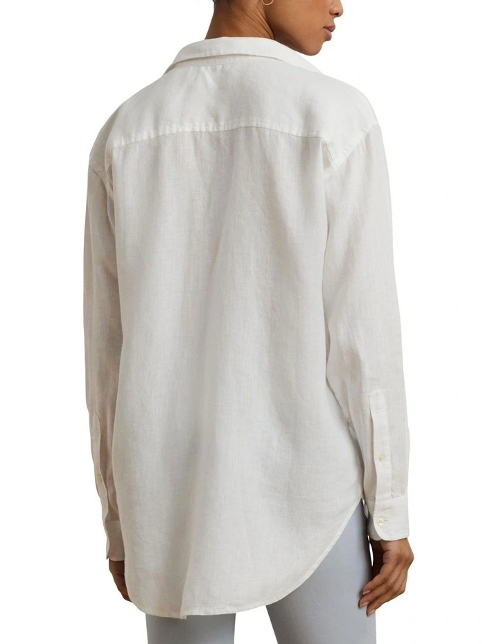 Oversize Floral-Logo Linen Shirt in White image 2