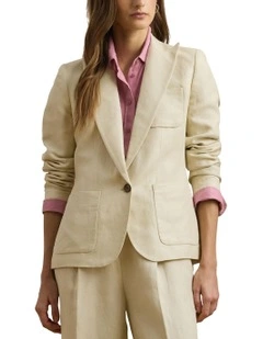 Linen-Blend Twill Blazer in Beige