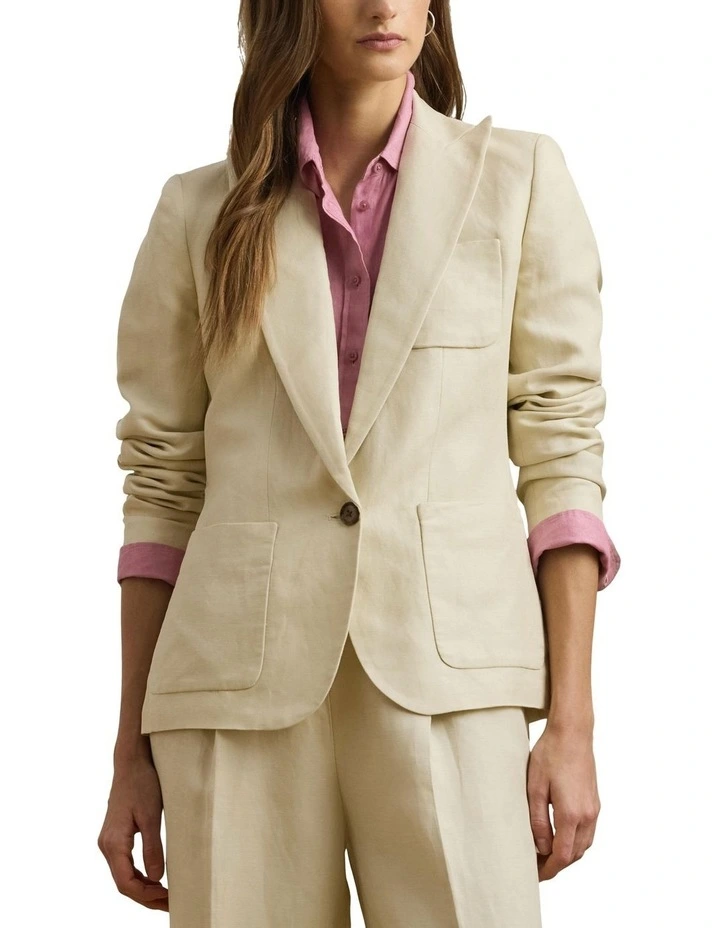 Linen-Blend Twill Blazer in Beige image 1