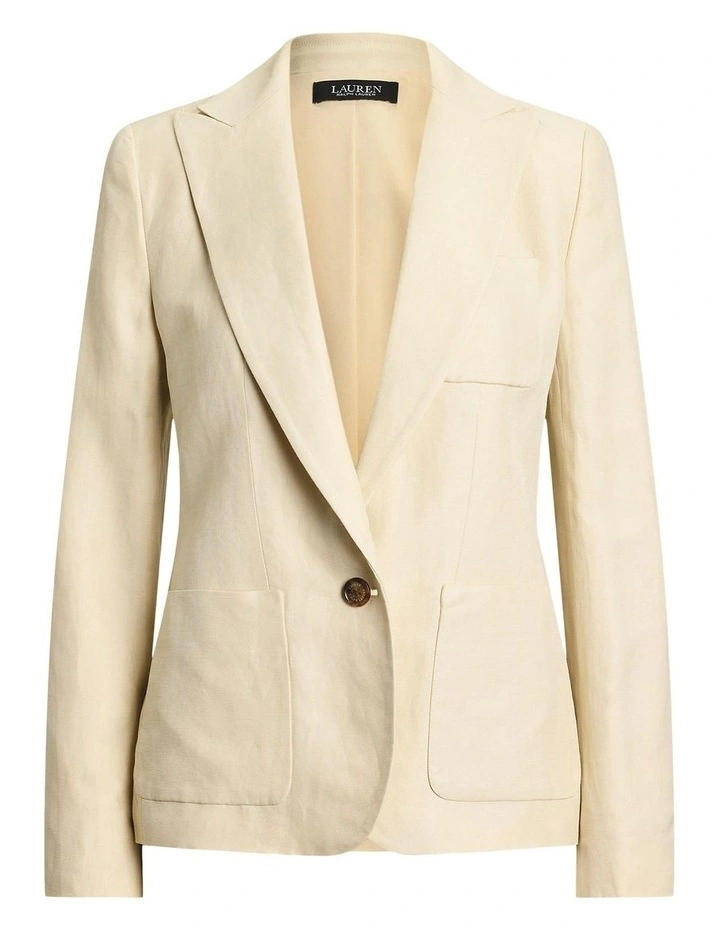 Linen-Blend Twill Blazer in Beige image 4