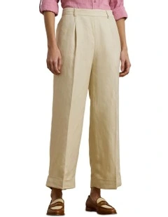 Linen-Blend Twill Wide-Leg Pant in Beige