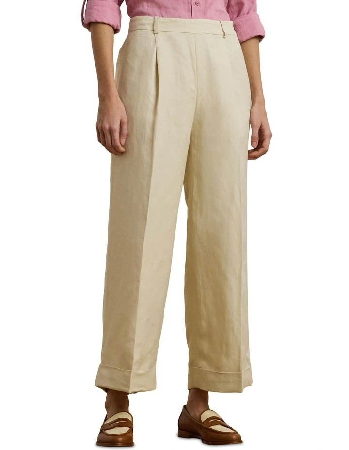Linen-Blend Twill Wide-Leg Pant in Beige image 1