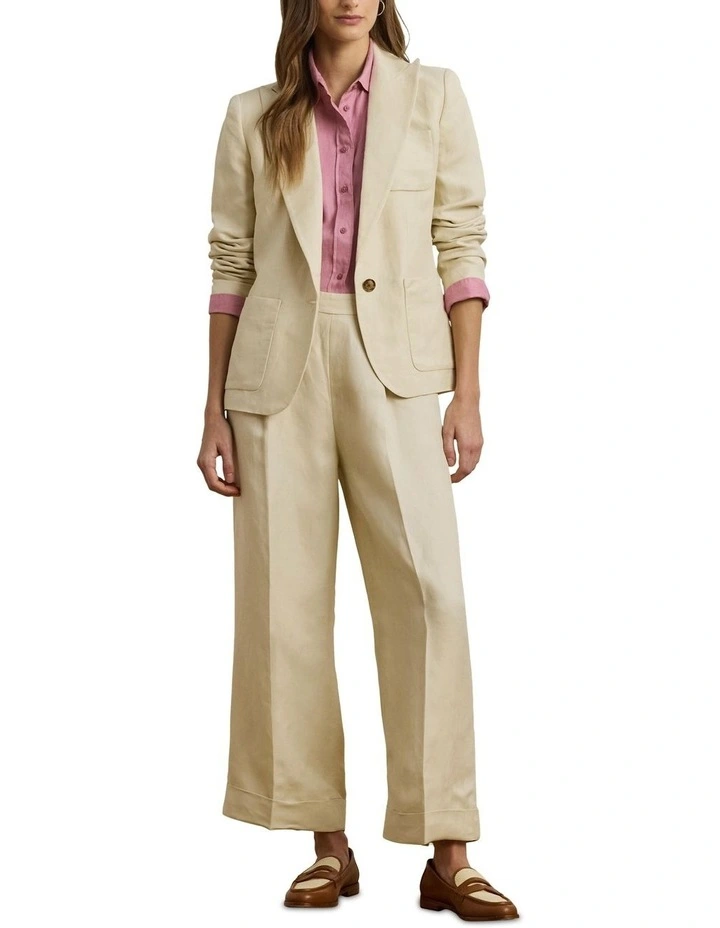 Linen-Blend Twill Wide-Leg Pant in Beige image 3