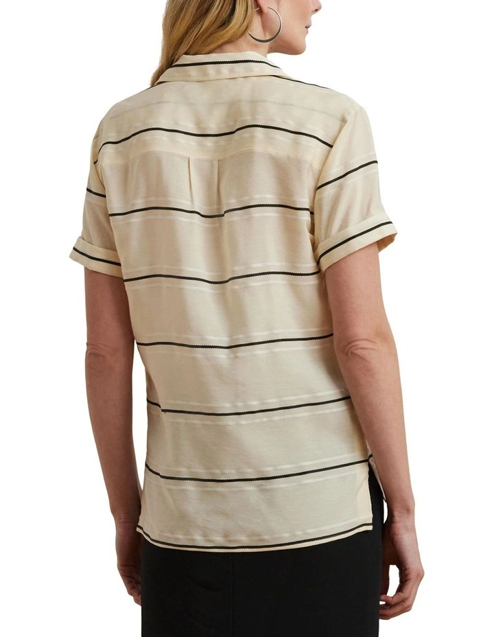 Striped Short-Sleeve Camp Shirt in Beige image 2