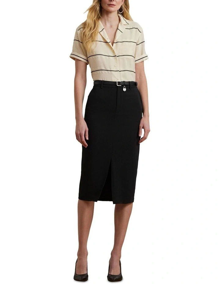 Striped Short-Sleeve Camp Shirt in Beige image 3