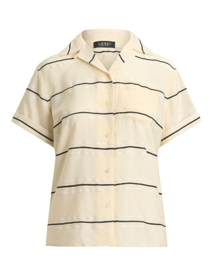 Striped Short-Sleeve Camp Shirt in Beige image 4