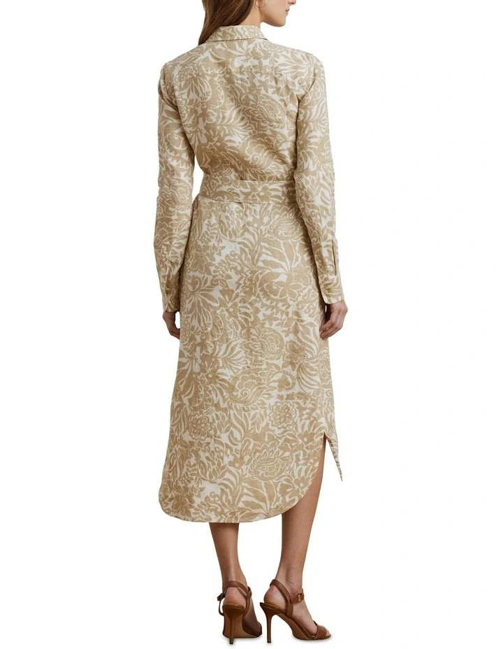 Floral Linen Shirtdress in Beige image 2